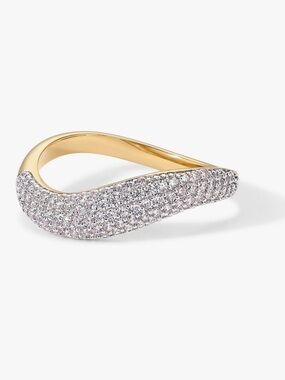 Gold Plated and Pavé Crystal Wave Ring - Women Jewelry